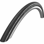 Zwarte Schwalbe Lugano 2 fietsband met zilveren en witte strepen.