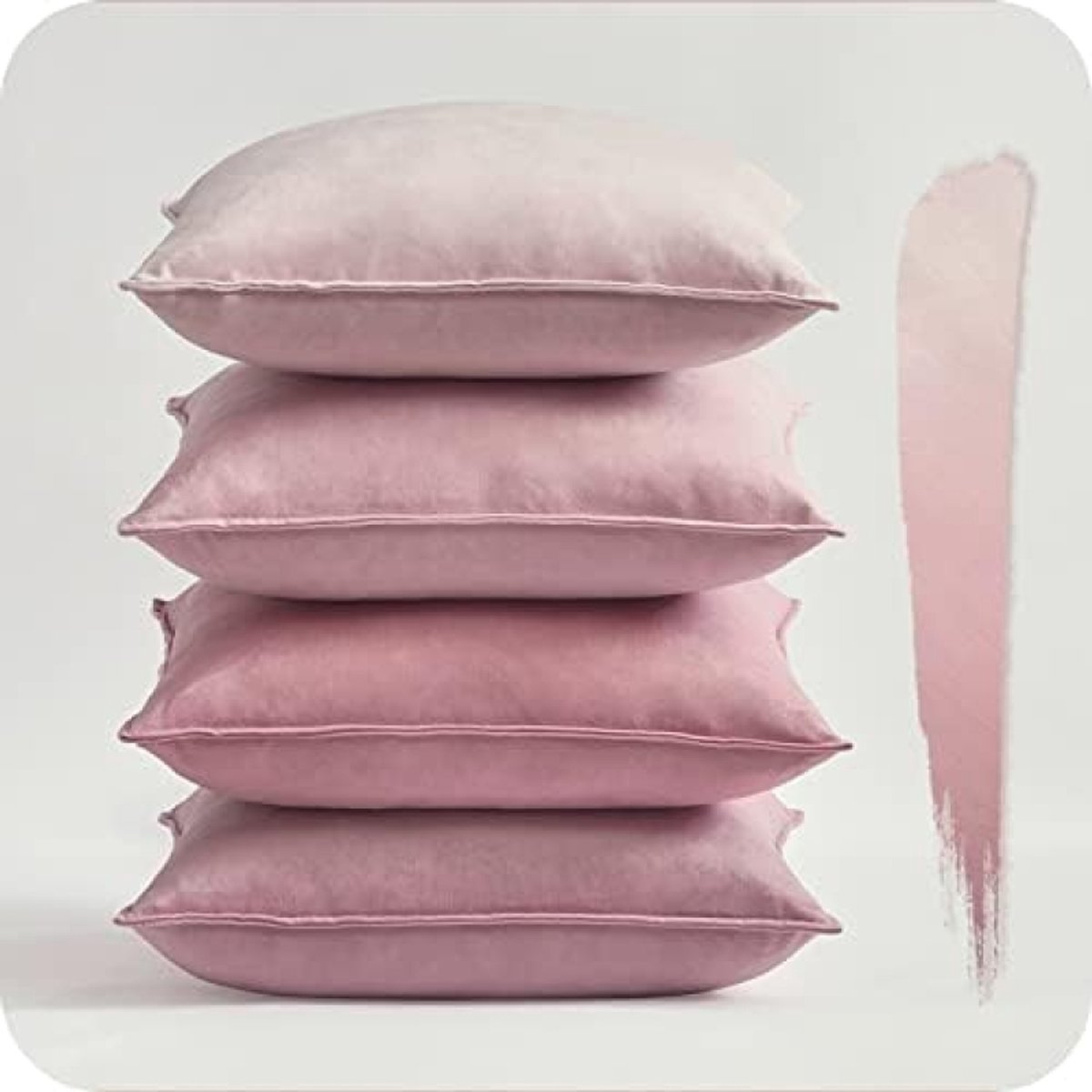 PromoHome Set van 4 fluwelen 40x40 cm Roze kussenslopen, decoratieve sierkussens, bankkussens, met verborgen ritssluiting, voor bank, kinderen, slaapkamer