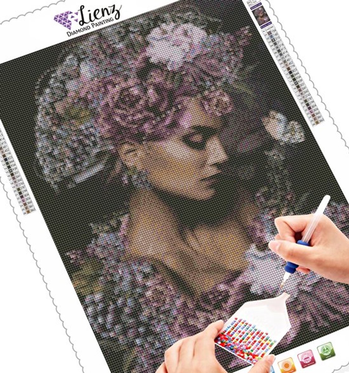Lienz® Diamond Painting volwassenen 40x50cm – Rond – Vrouw en Bloemen – Volledig – Pakket Volwassenen — afbeelding 3