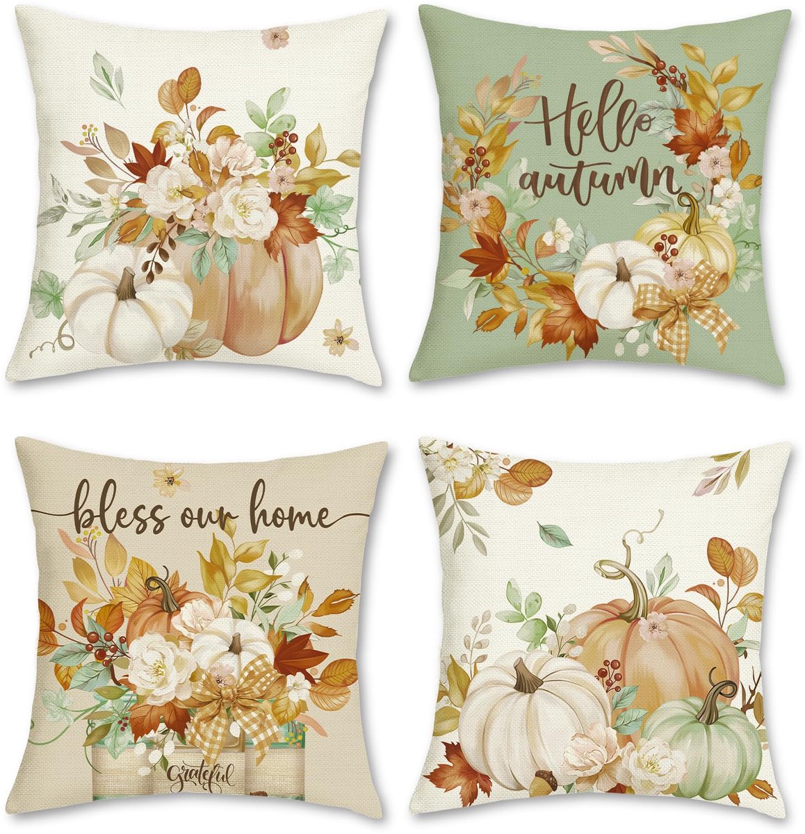 Unyqoos Set van 4 decoratieve kussenslopen met herfstmotief en verborgen rits Kleurrijke