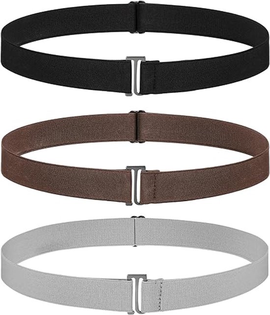 Ceinture élastique - Lot de 4 - Ceinture élastique - Ceinture femme - Ceintures élastique ajustable - Ceinture extensible - Ceinture antidérapante pour homme et femme - Convient aux Jeans, Pantalons et Robes - Zwart, Grijs, Marron