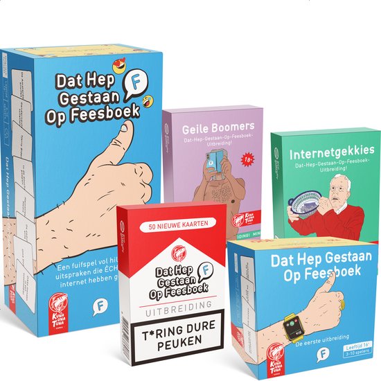 Basisspel + 4 uitbreidingen | DAT HEP GESTAAN OP FEESBOEK - Kaartspel + 4 UITBREIDINGEN - Geile Boomers - Internetgekkies - T*ring Dure Peuken - De Eerste Uitbreiding