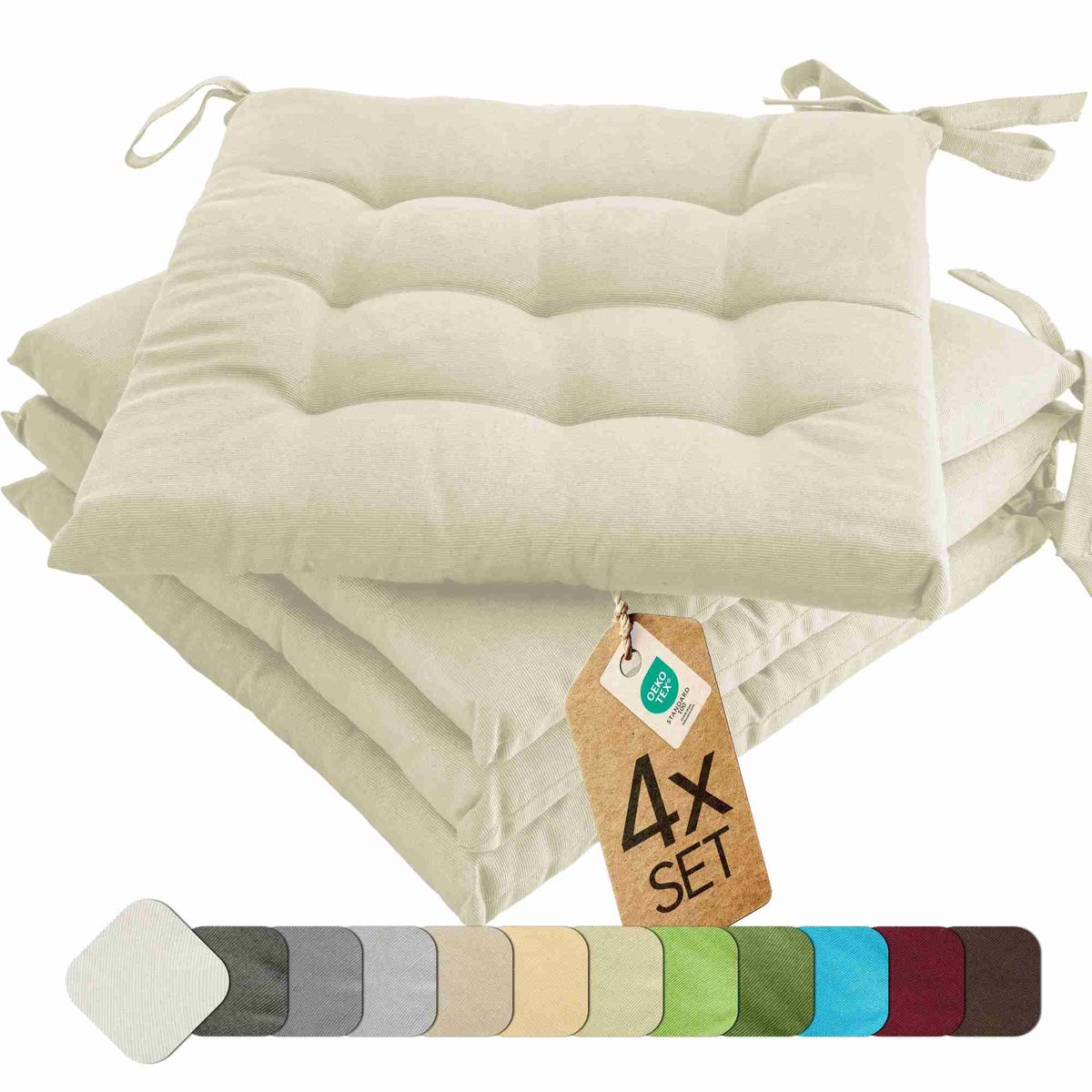 etérea Basic Zitkussen Stoelkussen - Seat Cushion 4 Stuk - 40x40 cm - Ivor