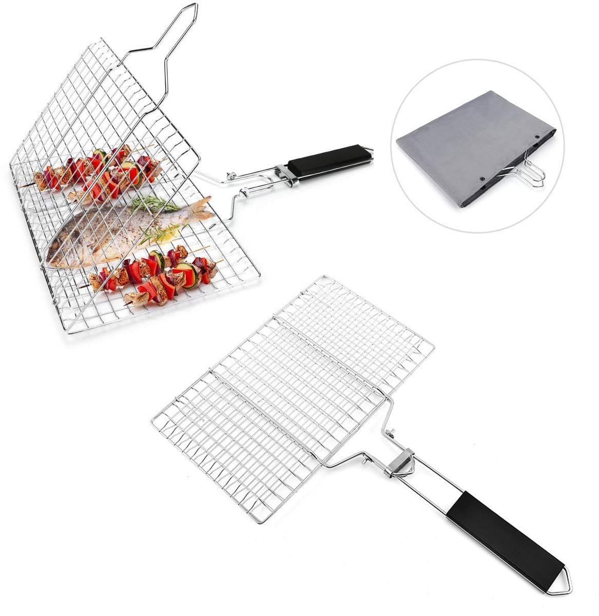 Unyqoos® en compact grillkorf-set van roestvrij staal voor diverse gerechten