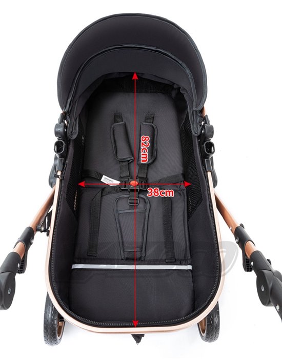 Luxe 3-in-1 Kinderwagen - Draagbaar, Opvouwbaar, met Vering - Aluminium Frame - Inclusief Autostoel - Kwalitatieve Buggy voor Pasgeboren Baby - Luxe Multifunctionele Combi Kinderwagen - Rood van Merkloos — afbeelding 3
