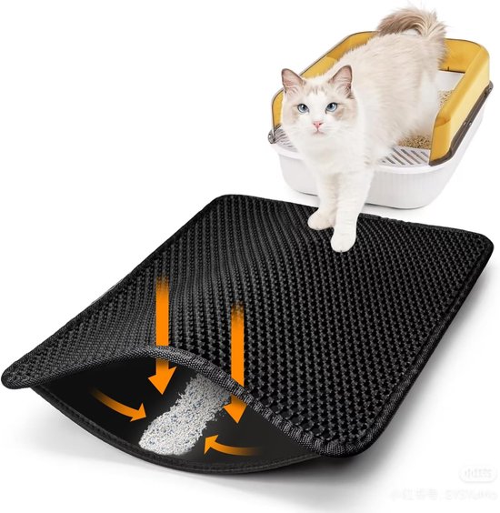 Vitdipy - Kattenbakmat - 40x50 cm - Uitloopmat Kat - Kattenmat - Katten Grit Opvanger - Honingraatstructuur - Waterdicht - Dubbele Laag - Zwart
