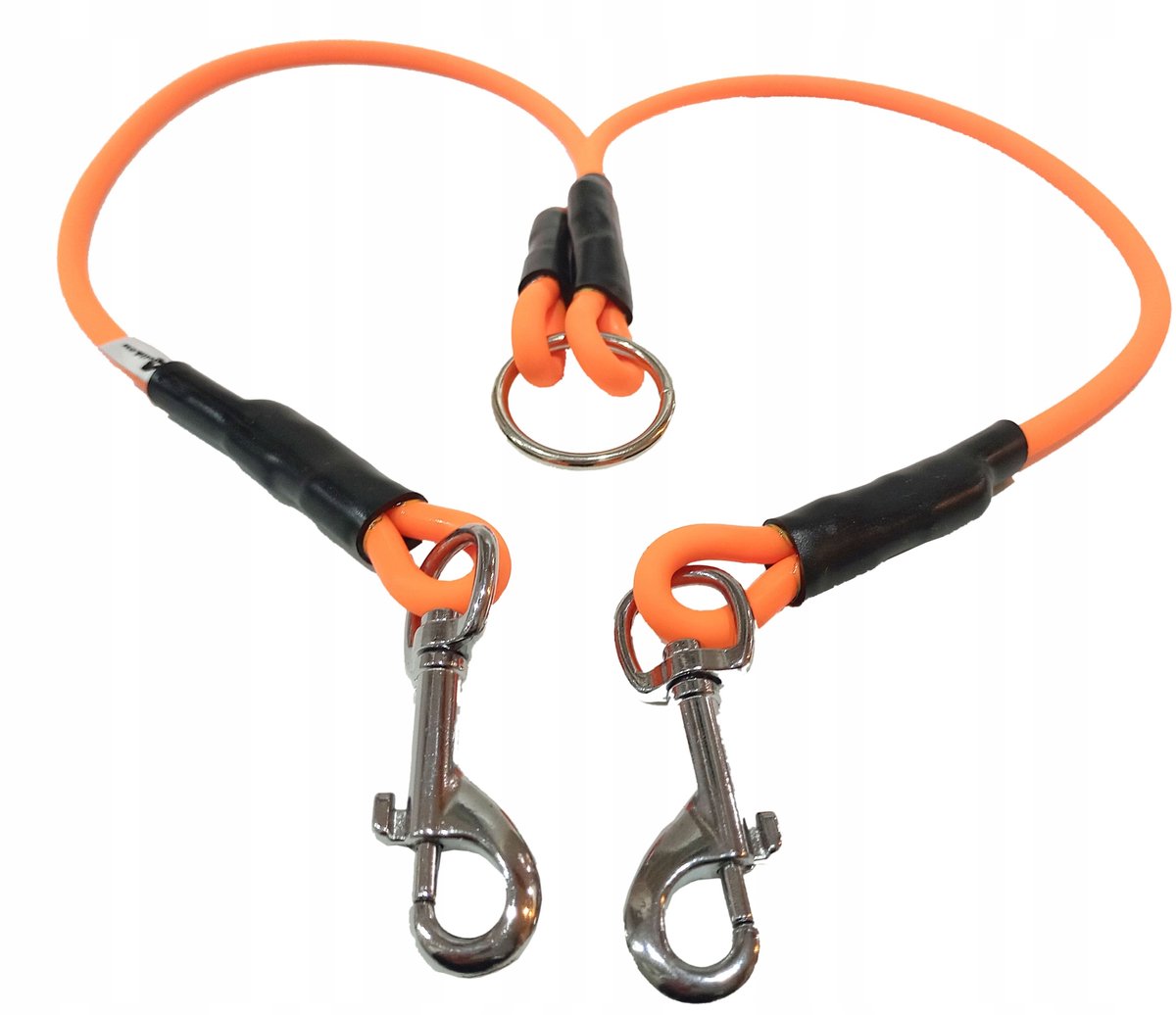 Biothane Dubbele Hondenlijn Splitter 6mm 2x60cm Oranje