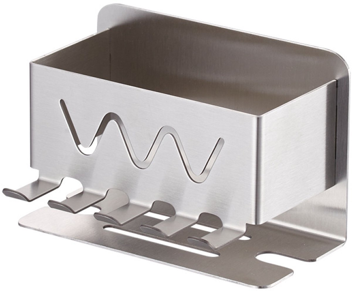 QTTVBTNA -Tandenborstelhouder Wand Zonder Boren – Zelfklevende Houder voor Elektrische Tandenborstel & Opzetborstels, Tandpasta Organizer voor Badkamer, RVS Look, Hygiënische Badkamer Opberghouder
