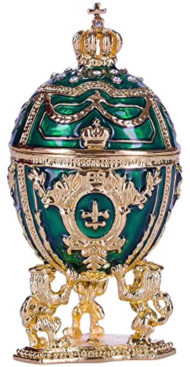 Faberge-stijl ei juwelendoos met leeuwen en keizerskroon in groen