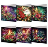 6 Diamond Painting Kerstkaarten - 15x15cm - Christmas kaarten met enveloppen - Diamond painting complete set