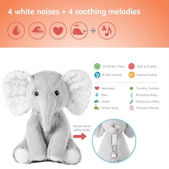Kalmerende geluidsmachine voor kinderen, pluche dier met witte geluiden en slaapliedjes, automatische uitschakeling, muzikaal slaapliedje — afbeelding 2