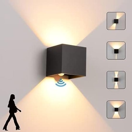 Zwarte 12W wandlamp met bewegingssensor