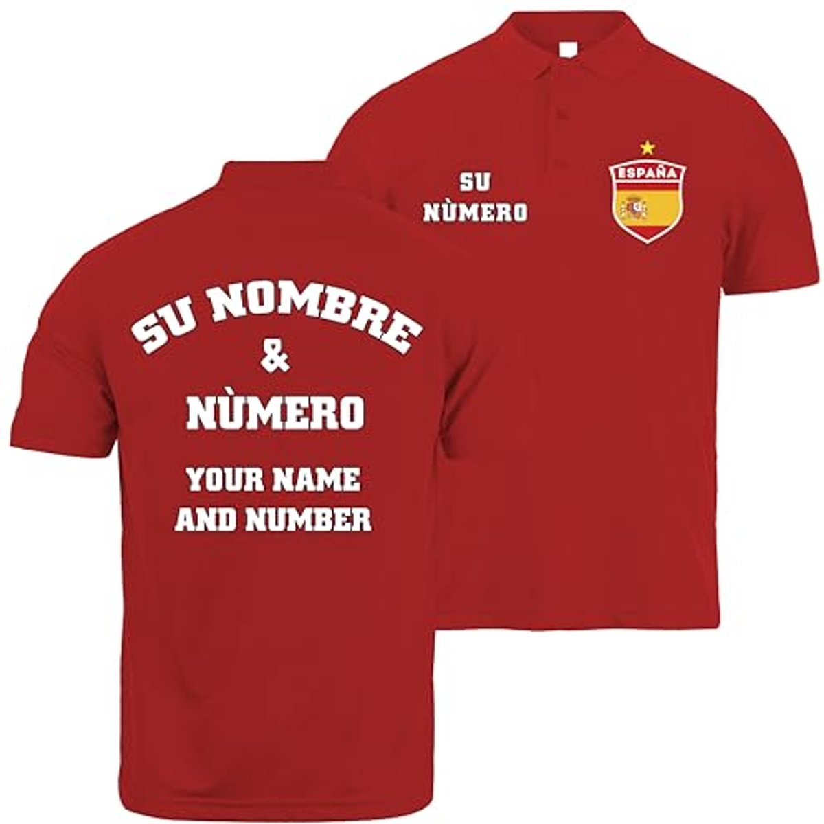 Voetbalpoloshirt voor Heren met Naam en Nummer - Gepersonaliseerd met Spaanse Vlag