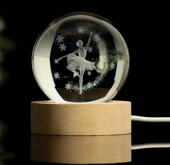 3D Kristal Balerin Nachtlampje met Houten Basis - LED Sfeerlicht - Glas Lamp Ballerina - Uniek Cadeau voor Meisje & Interieur Decoratie-8cm van Spence & Marie — afbeelding 2