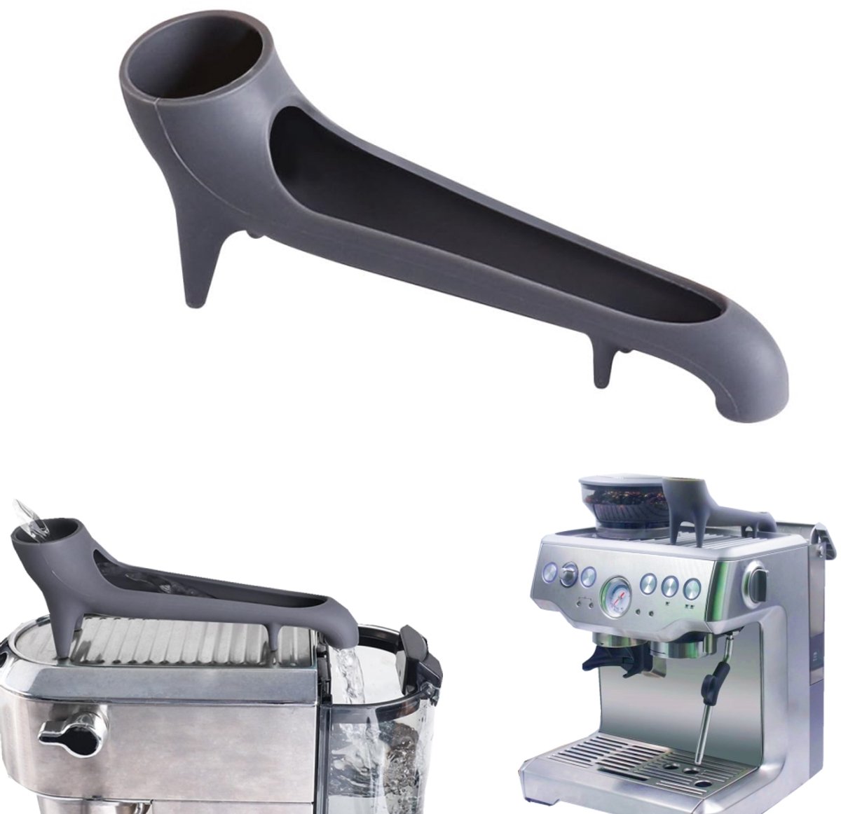 Koffiemachine omleider - watertank vultrechter - siliconen koffiemachine water injector - klein watertoevoer hulpmiddel - geschikt voor koffiemachines van verschillende afmetingen (23,5*8,5cm - grijs)