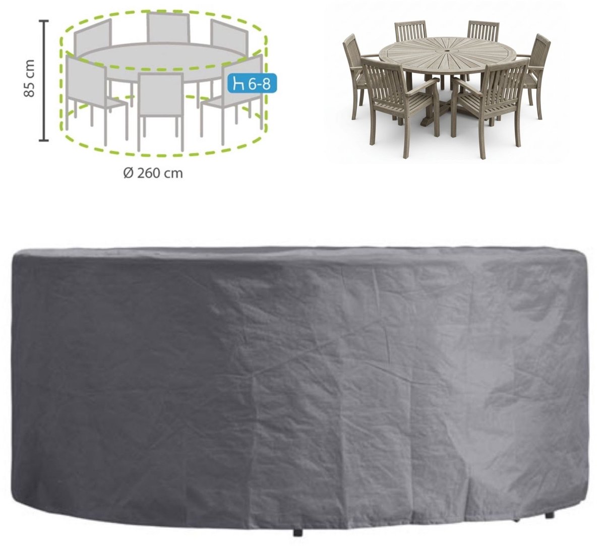 Perel Buitenhoes voor tuinset, grijs, rond, Ø 260 cm x 85 cm