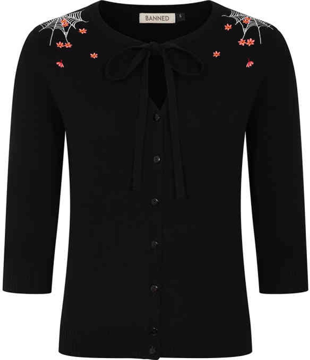 Banned - Mia Spiderweb Blossom Cardigan - L - Zwart
