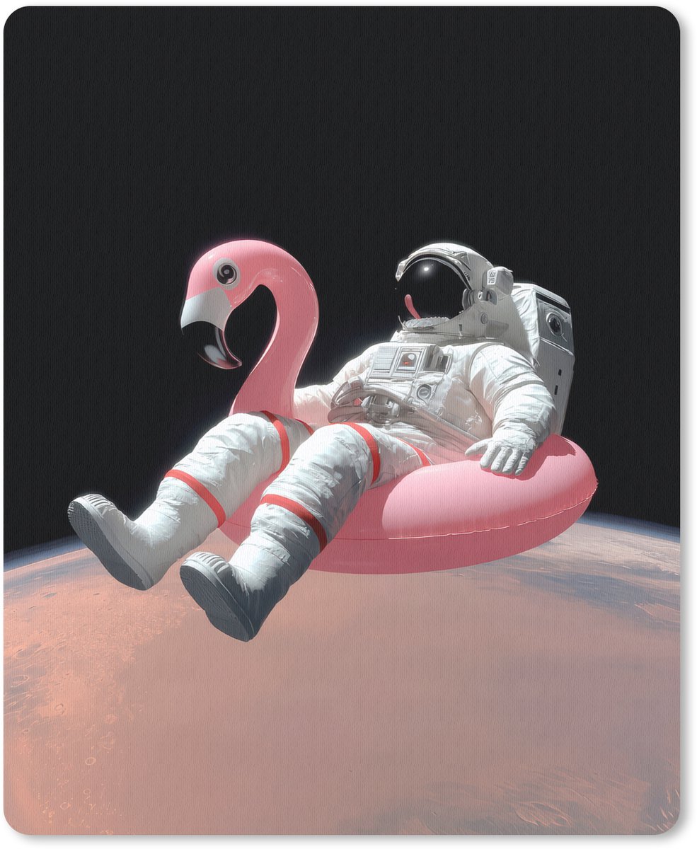 Muismat 19x23 cm - Mousepad Astronaut - Flamingo - Zwemband - Roze - Muismatten