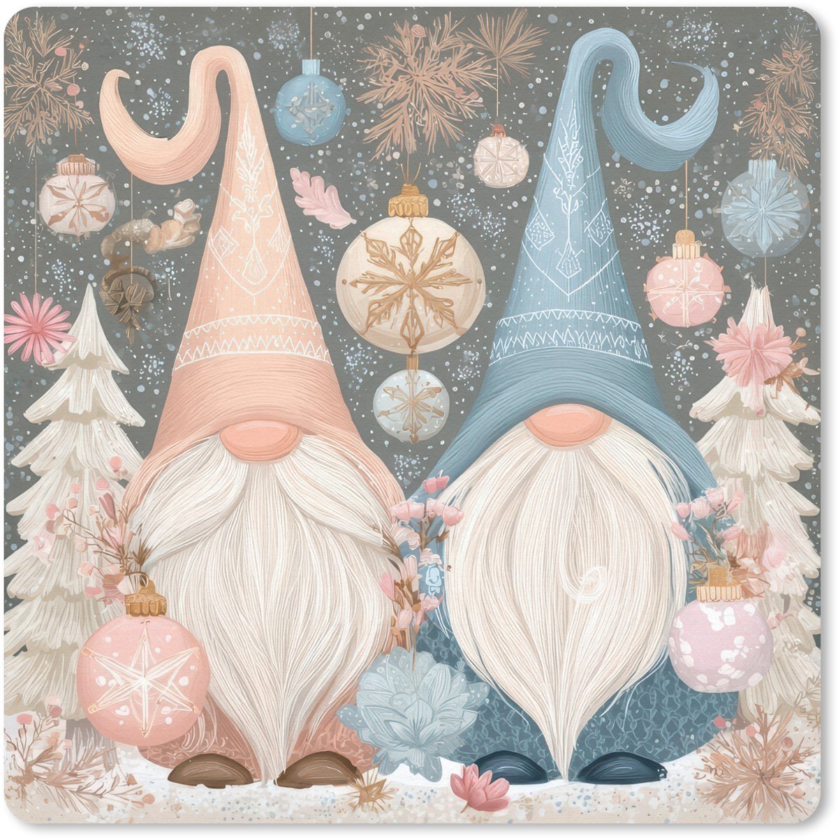 Muismat 30x30 cm - Mousepad Kerst - Gnomen - Pastel - Muismatten