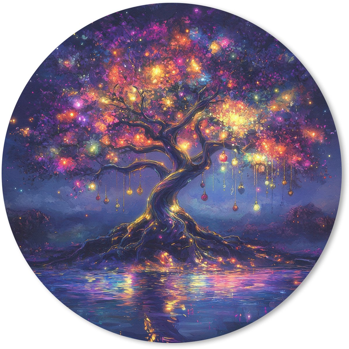 Muismat rond 40x40 cm - Mousepad Kosmisch - lichtboom - Kerst - Kleurrijk - Ronde muismatten