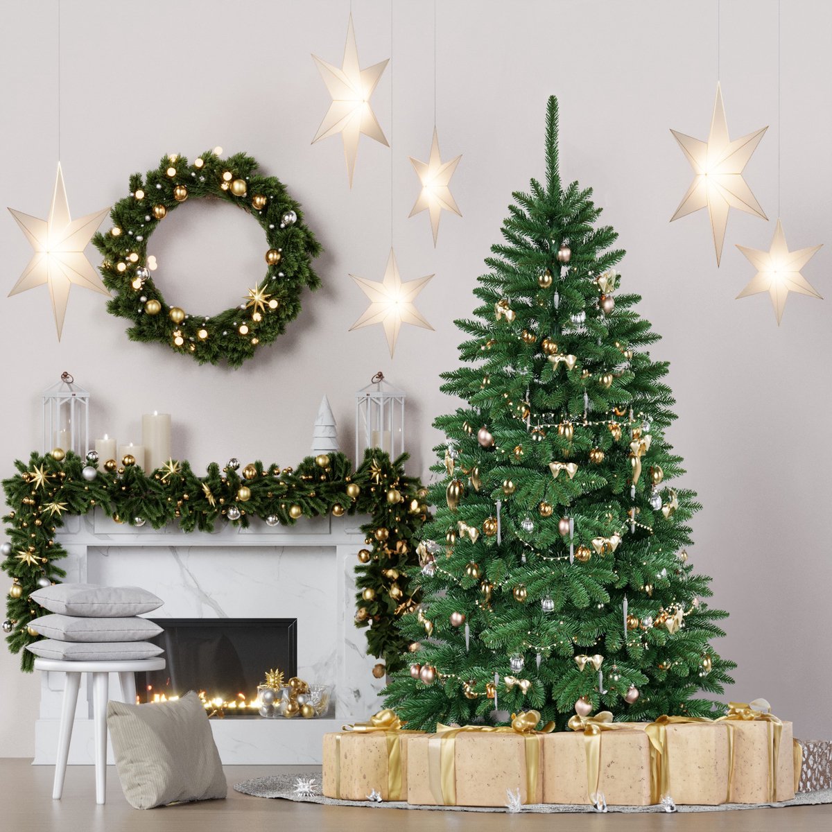 QLS Kunstkerstboom NK13 150 cm Spar met standaard Dennenboom