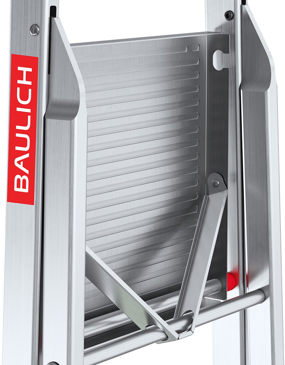 Baulich Opvouwbare aluminium ladder met haak - 4 treden vouwladder met antislip treden - werkhoogte 275 cm, max. 125 kg – foto 2