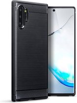 Samsung Galaxy Note 10 Plus hoesje (Note 10+), gel case brushed carbonlook, zwart | GSM Hoesje / Telefoonhoesje Geschikt Voor: Samsung Galaxy Note 10 Plus (Note 10+)