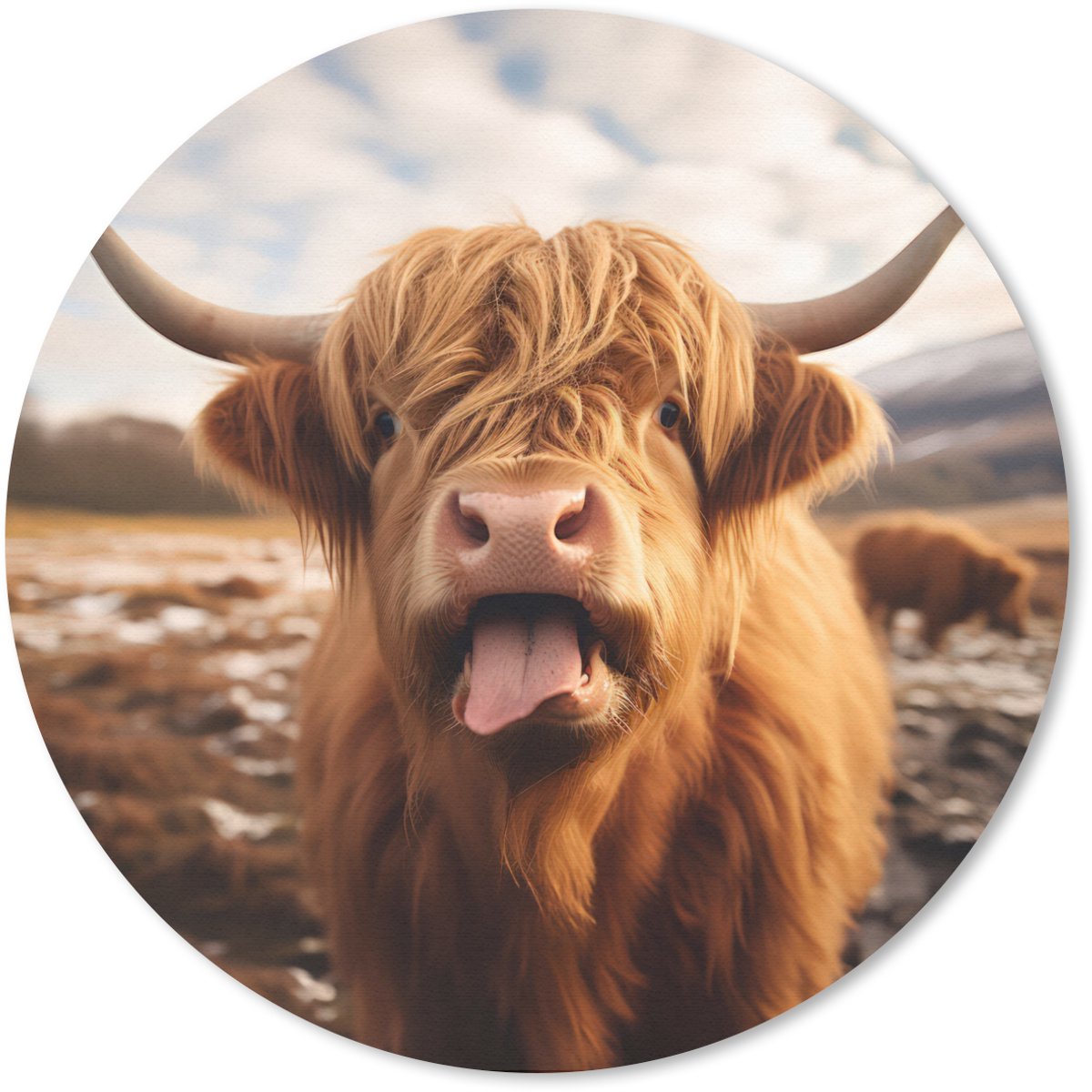 Muismat rond 30x30 cm - Mousepad Schotse hooglander - Tong - Hoorns - Ronde muismatten