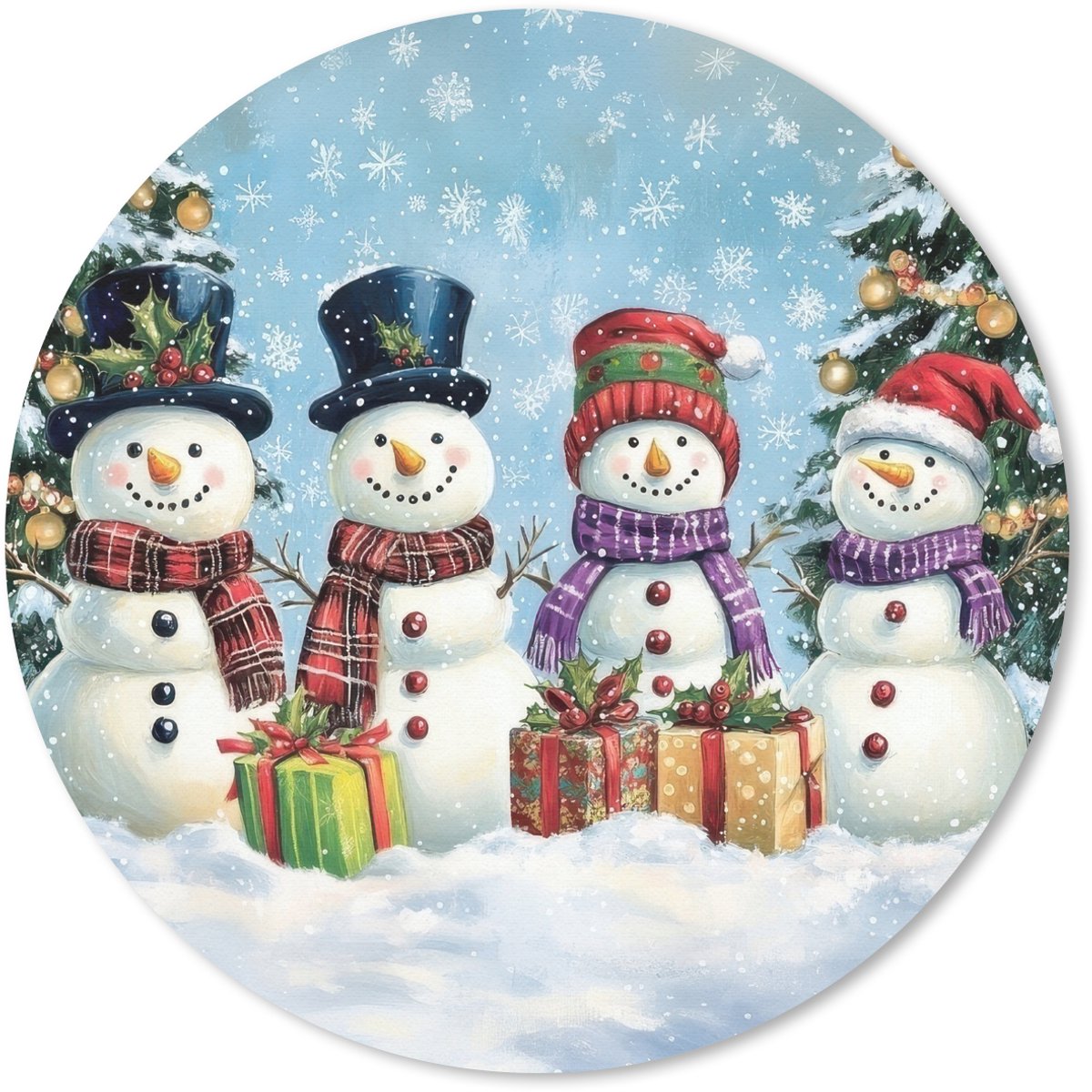 Muismat rond 50x50 cm - Mousepad Vrolijk - Sneeuw - Kleurrijk - Ronde muismatten