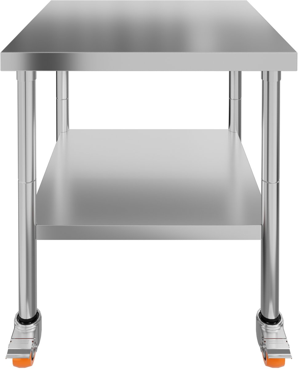 Aufun RVS tafel - werktafel - keukenbijzettafel - met 4 wielen - 61 x 46 x 85 cm - werkblad van roestvrij staal - voor restaurants, scholen en keukens