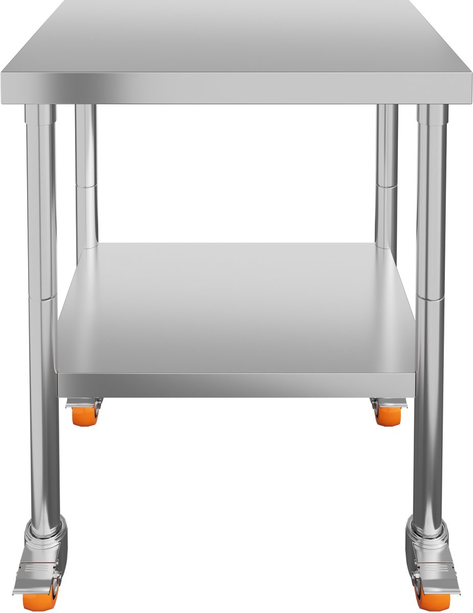 Aufun rvs werktafel – 61 x 60 x 85 cm – met 4 wielen – professioneel werkblad – voor restaurants, scholen en keukens