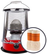 Perel Mobiele petroleumkachel 2600W met lont/wiek + 2 reserve, draagbare oliekachel voor buiten camping tent, 4.6L tank, 18 uur brandtijd, zuinige kerosine bijverwarming zonder stroom, noodkachel