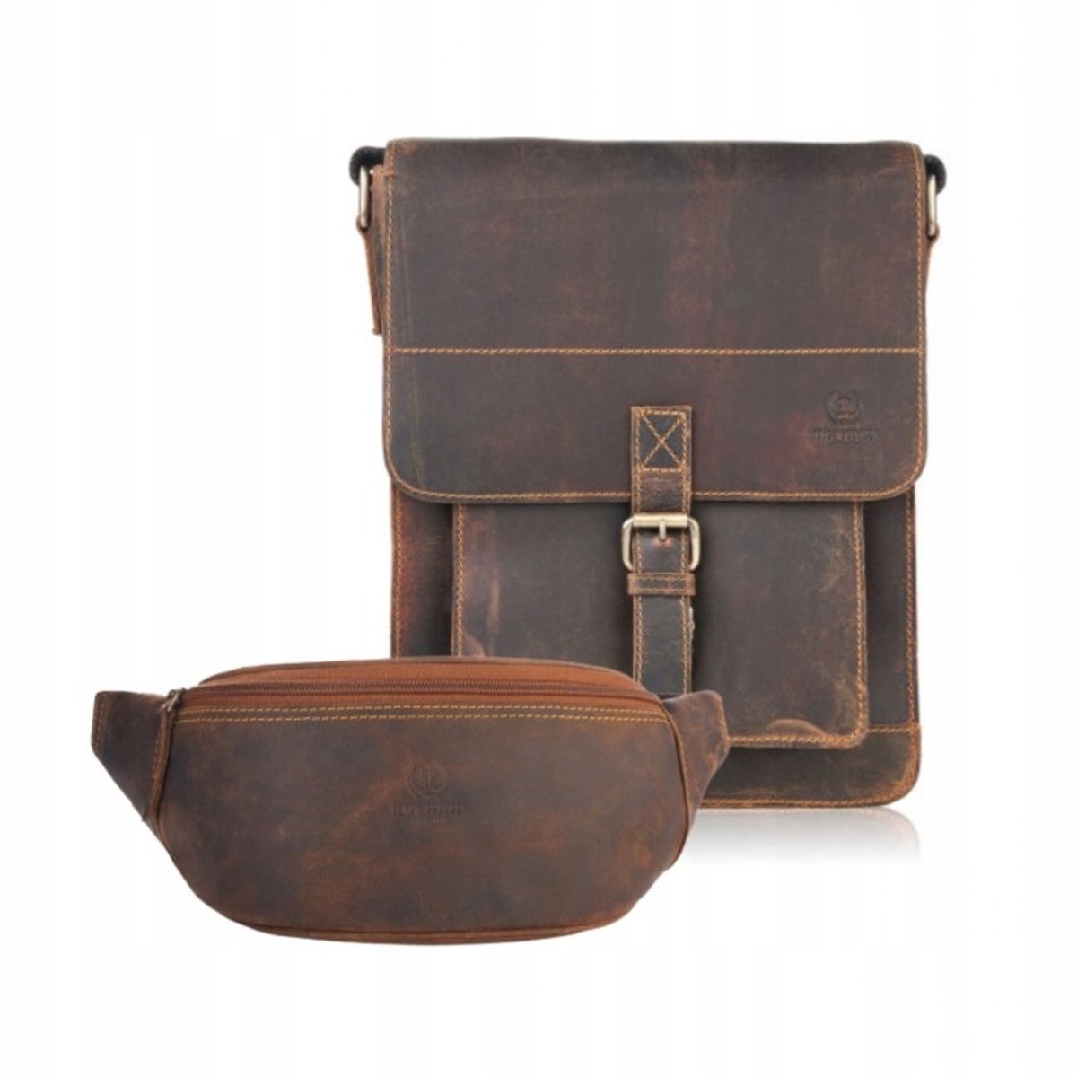 Paolo Peruzzi Vintage Leren Herentas & Heuptas Set - Bruin