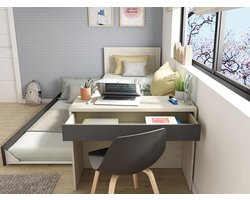 Luxe Hoogslaper met Bureau – Stapelbed 2x 90x200 cm – Houten Kinderbed & Tienerbed – Inclusief Werkplek – Kleur: Naturel & Antraciet – Ruimtebesparend Design Medahomestore