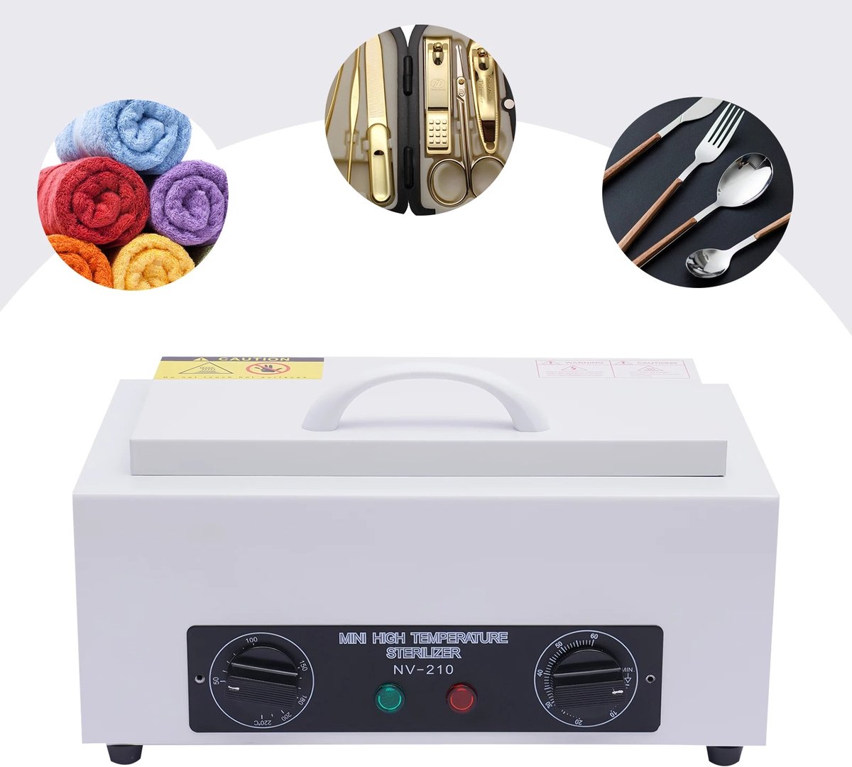 Aiverig® Hoogtemperatuur Sterilisator 2 Liter – Elektrische Desinfectiebak 300 W – Droogsterilisatie 50–220 °C & Timer 0–60 min – RVS Sterilisatiebox – Voor Salon, Nagelstudio, Tandarts & Keuken