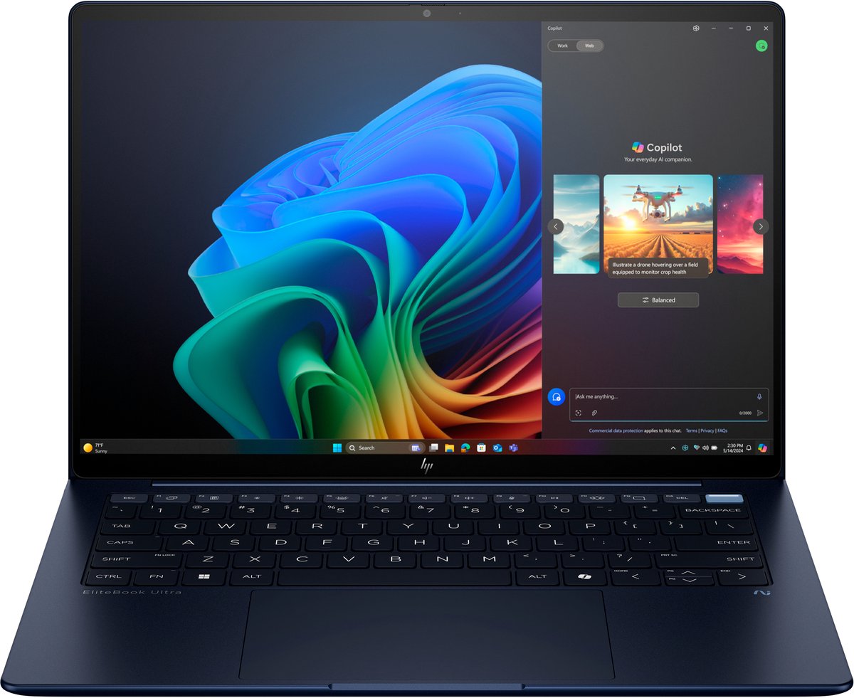 HP EliteBook Ultra G1i 14 inch Notebook Next Gen AI PC Copilot+ PC Intel Core Ultra 7 258V Laptop 35,6 cm (14") Touchscreen 2.8K 32 GB LPDDR5x-SDRAM 512 GB SSD Wi-Fi 7 (802.11be) Windows 11 Pro Blauw