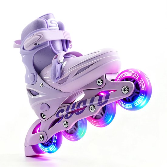 Suotu Skeelers - Inlineskates Verstelbaar - Lijn: S78 - Skeelers meisjes en jongens - Maat: EUR 32-36 - lichtgevende wielen - Paars - M