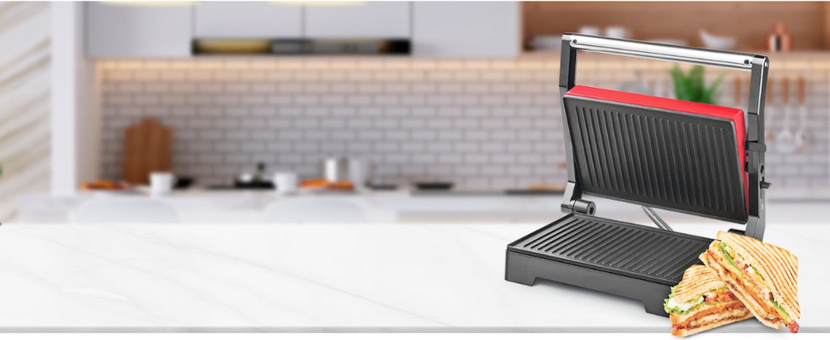 DailySupplies Contactgrill - Tosti Apparaat - Rood met zwart thumbnail 3