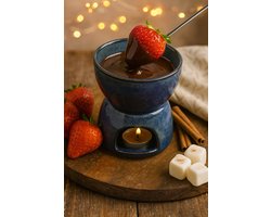 Chocolade Fondue Set – Blauw Keramiek – Inclusief 2 Fonduevorken – Voor Chocolade, Fruit en Marshmallows