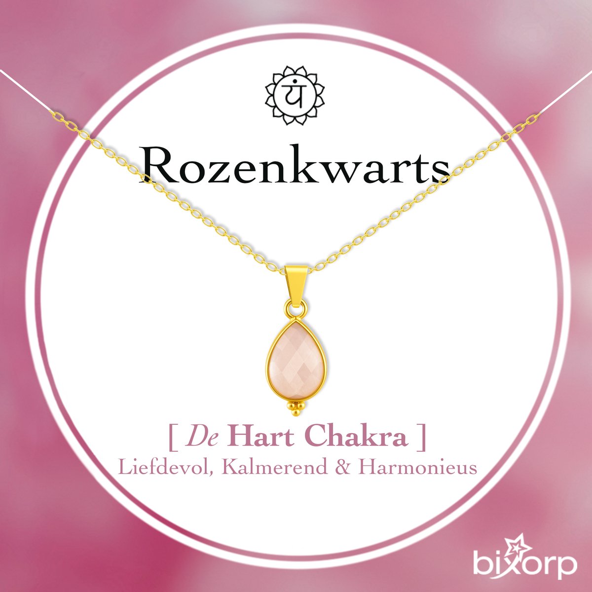 Bixorp Rozenkwarts Druppel Ketting - Goud Verguld S925 Zilver + Edelsteen Hanger - Traan Bedel - Spirituele Chakra Ketting met Cadeau Kaartje - 45cm + 5cm verstelbaar
