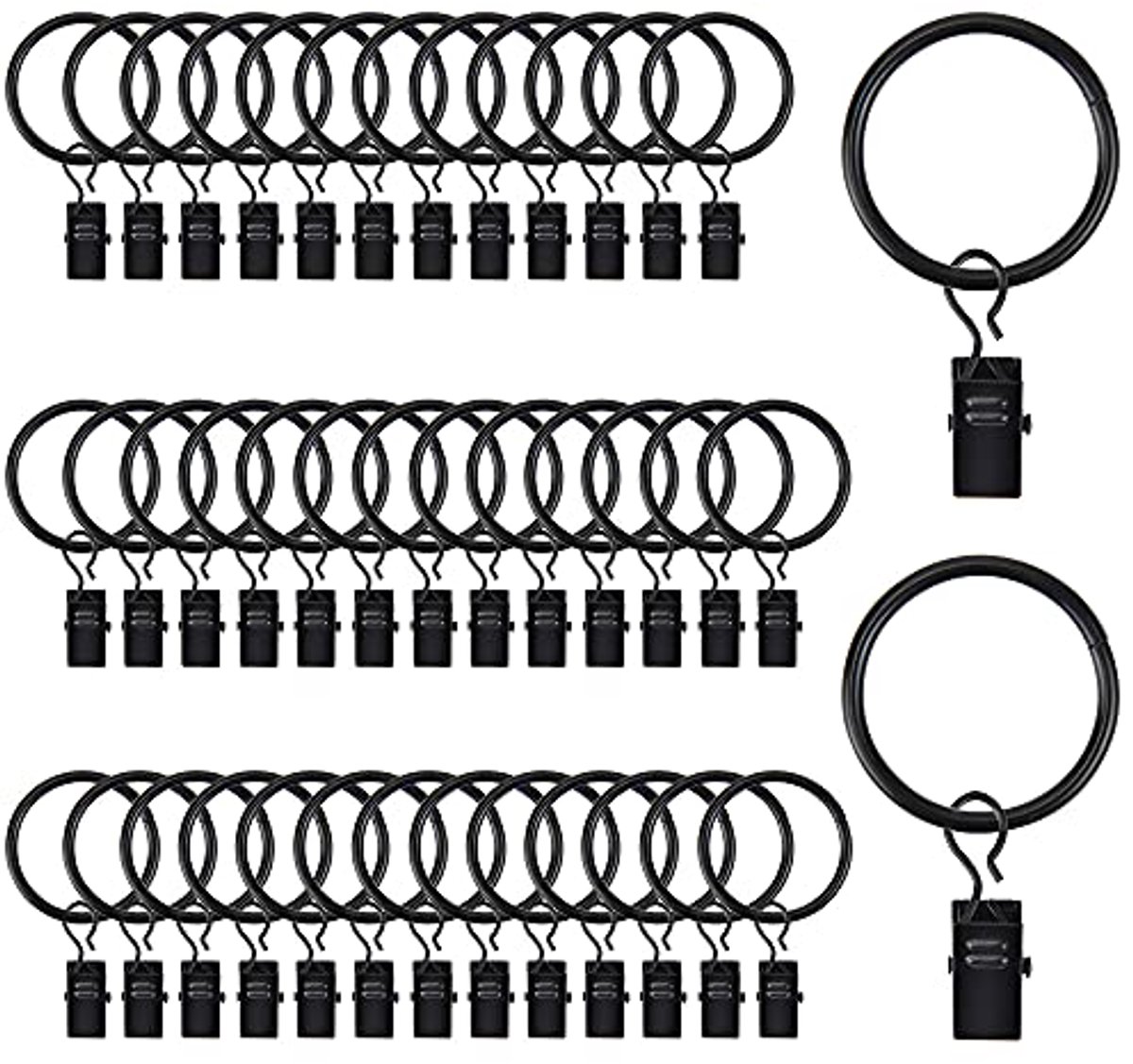 40 stuks gordijnringen met clips, metalen voorhangringen zwart voor 30mm gordijnstangen