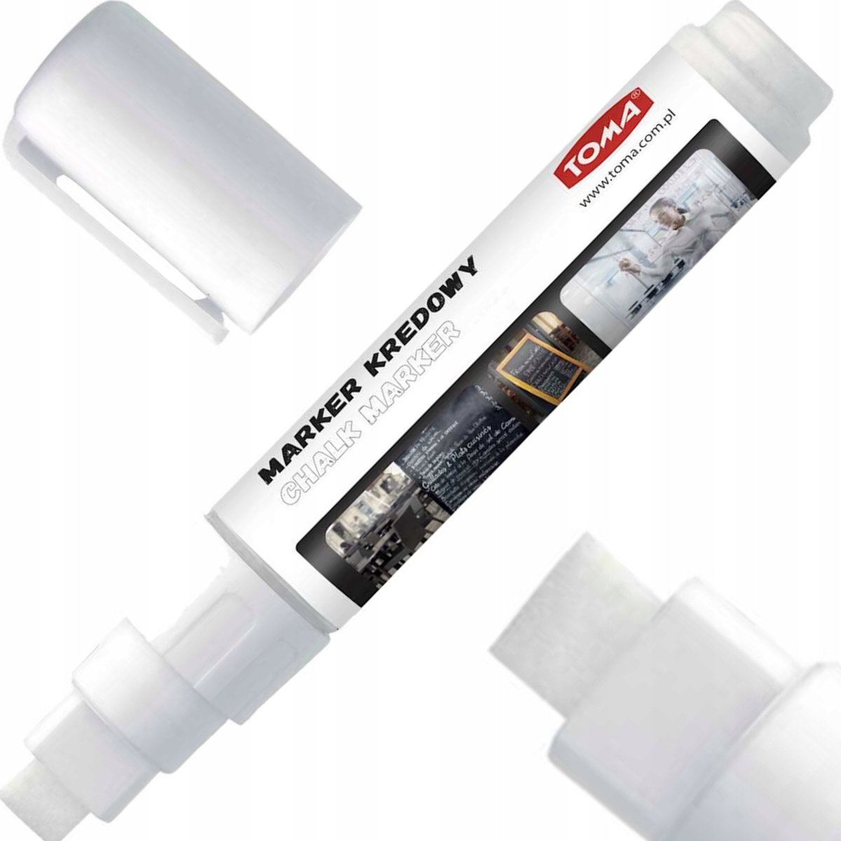 Toma Krijtmarker TO-291, Witte Vlakke Punt 8x5mm