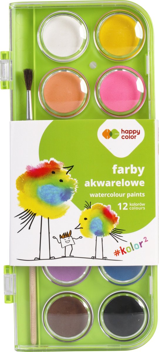 Happy Color Aquarelverf 12 kleuren 28mm - Ideaal voor Kinderen