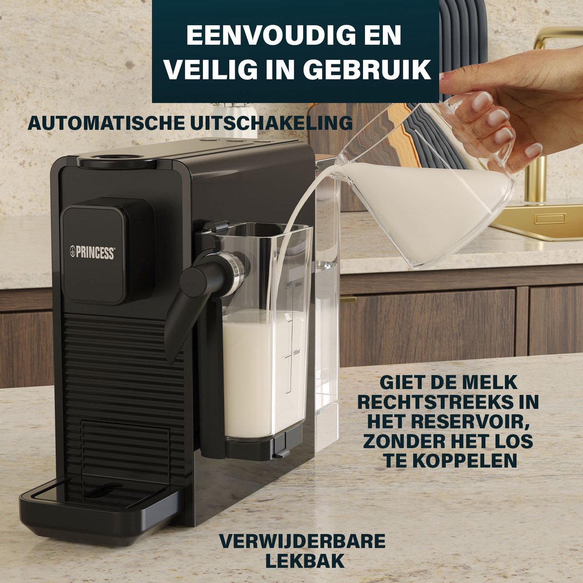 Princess Capsule Koffiemachine met Melkopschuimer - 249455 – Geschikt voor Nespresso – 20 Bar – Espresso, Cappuccino & Latte – Compact – Automatisch Melksysteem - 1400 W — afbeelding 5