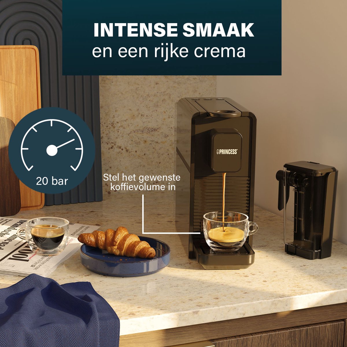 Princess Capsule Koffiemachine met Melkopschuimer - 249455 – Geschikt voor Nespresso – 20 Bar – Espresso, Cappuccino & Latte – Compact – Automatisch Melksysteem - 1400 W — afbeelding 2