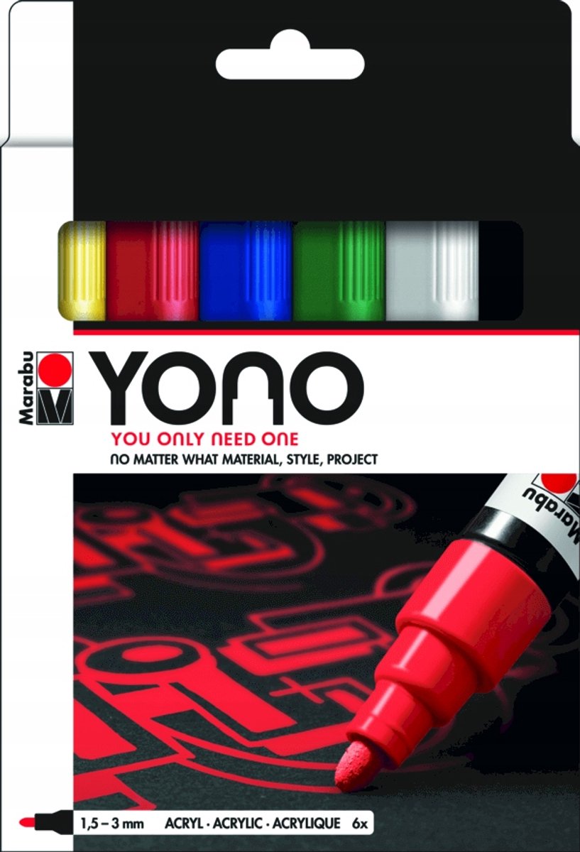 YONO acrylstiftenset - 6 basiskleuren voor elk oppervlak