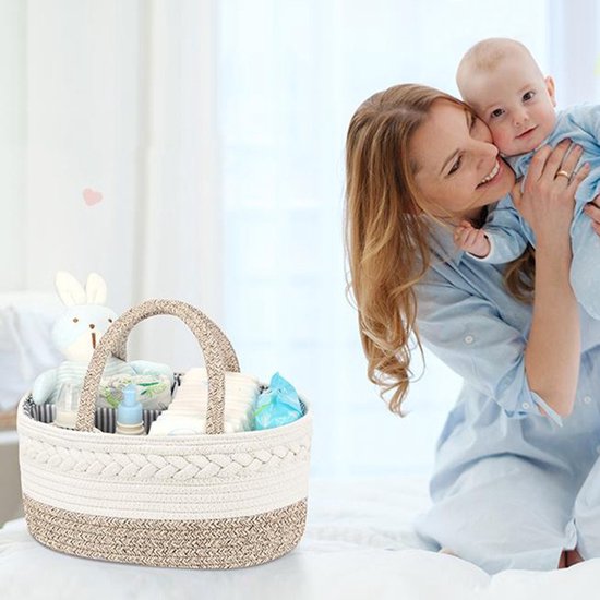 Kraammand - Baby Mand - Met drie vakken - Babyshower - Kraamcadeau meisje of jongen - Mooi, praktisch en overzichtelijk