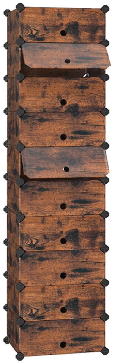 Schoenenkast 10 Delig 40x30x17 Cm Bruin Natuur Hout Modulair Stapelbaar Eenvoudig Te Monteren En Schoon Te Maken Met Vergrendelbaar Ontwerp Ruimtebesparend Opbergsysteem Voor Woonkamer Gang Slaapkamer