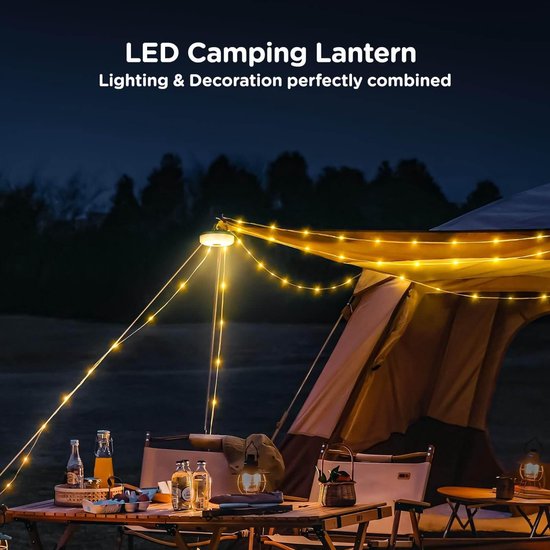 OIMG Campinglamp - Camping Lichtsnoer 10 Meter -Warm licht en gekleurd licht - Ambience Strip - IPX4 Waterdicht - Verlichting Buiten Slinger - draagbaar -waterdicht - campinglicht - USB - oplaadbaar - Voor Camping - Balkon - Feest & Terras — afbeelding 5
