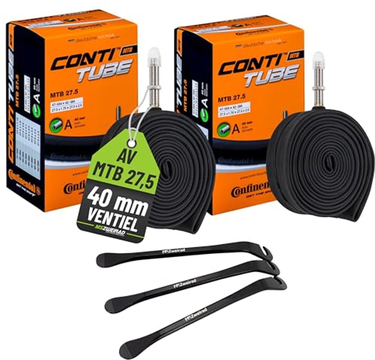 Set van 2 MTB Fietsbinnenbanden 27 inch met Bandenlichters